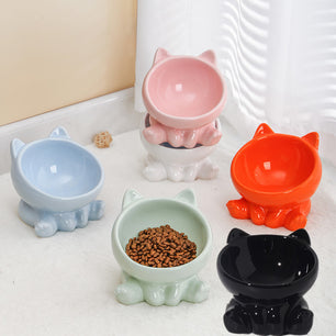Ceramic Cat Bowl – Neck Guard, Oblique Mouth Design for Pets