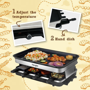 Raclette Grill for 8 People – Non-Stick, 1500W with Adjustable Temperature