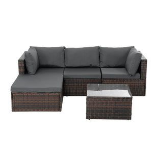 5-Piece Patio Furniture Set – PE Wicker Outdoor Seating with Tempered Glass Table
