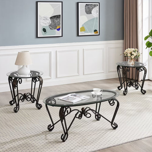 Tempered Glass Coffee Table Set of 3 – Modern Living Room Furniture