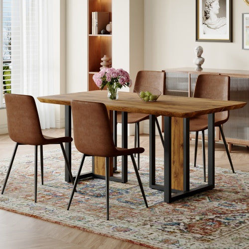 67"x36" Wood-Textured MDF Dining Table Set with 4 Brown Suede Chairs – Modern & Stylish for Kitchen & Dining Room