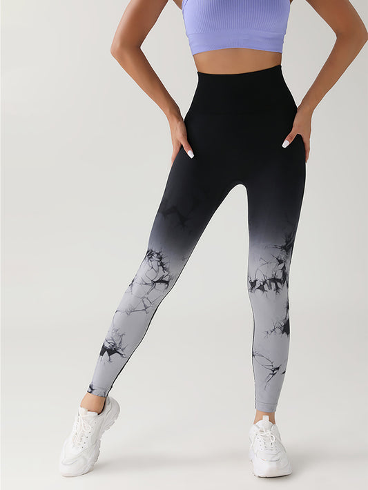 Tie-Dye Gradient Color Yoga Sports Leggings – Ruched High Waist Workout Seamless Scrunch Booty Leggings, Butt Lift Athletic Leggings, Tummy Control Yoga Pants