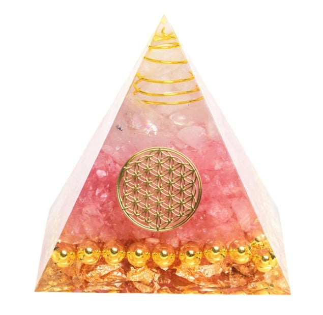 Natural Crystal Energy Pyramid – Healing Stone Resin Decor Tower