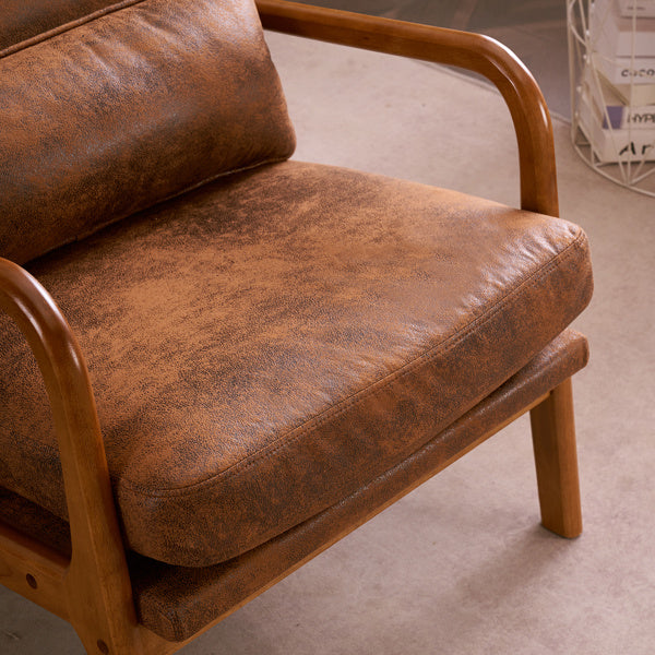 Indoor Lounge Chair – Mid-Century Modern Accent Chair with Solid Wood Armrest & High-Density Cushion