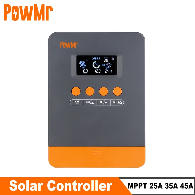 PowMr MPPT Solar Charge Controller 45A 35A 25A - 12V/24V LiFePO4 Battery Charger with 100VDC PV Input