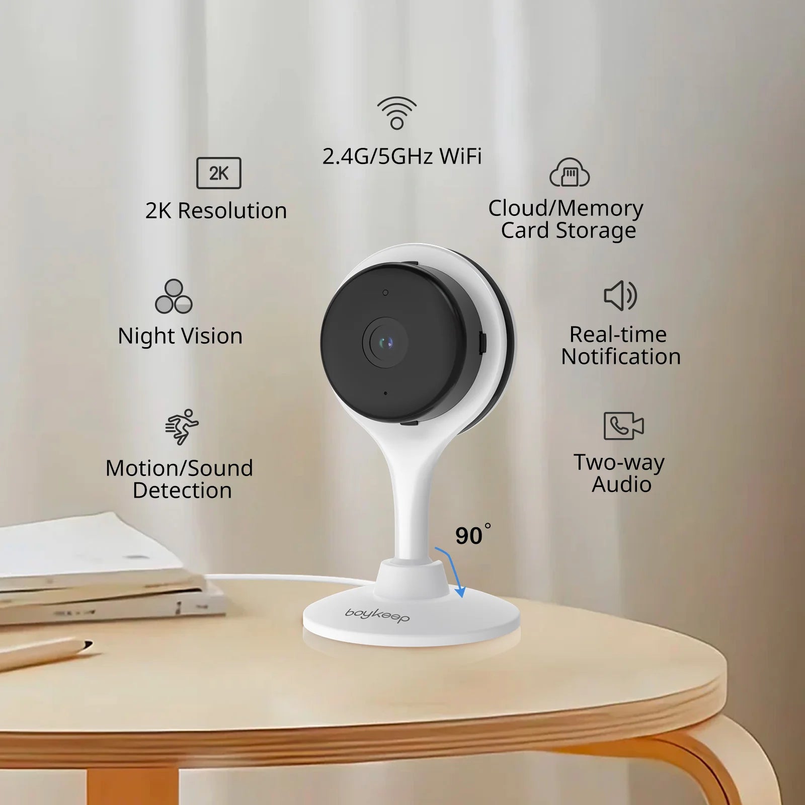 BoyKeep 3MP WiFi Indoor Security Camera with Motion Detection and Two-Way Audio