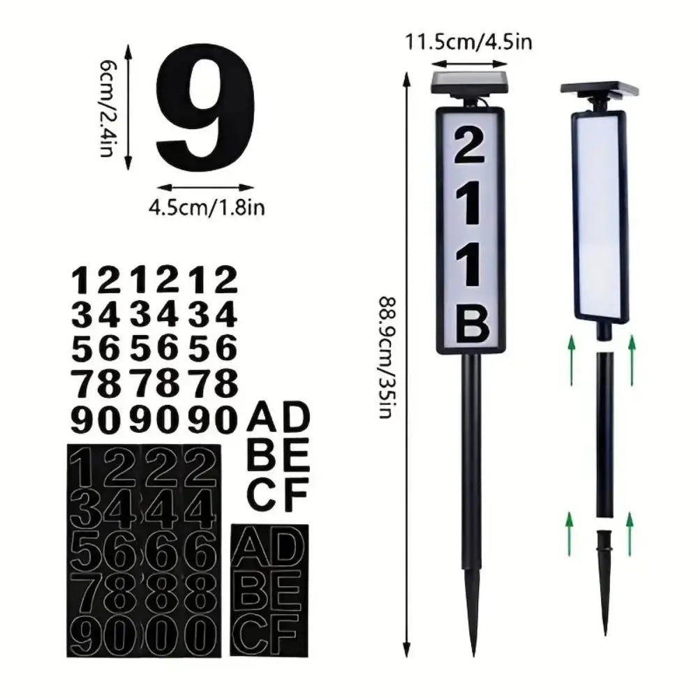 Solar Address Sign Light - LED House Number Lighting with Stake for Homes