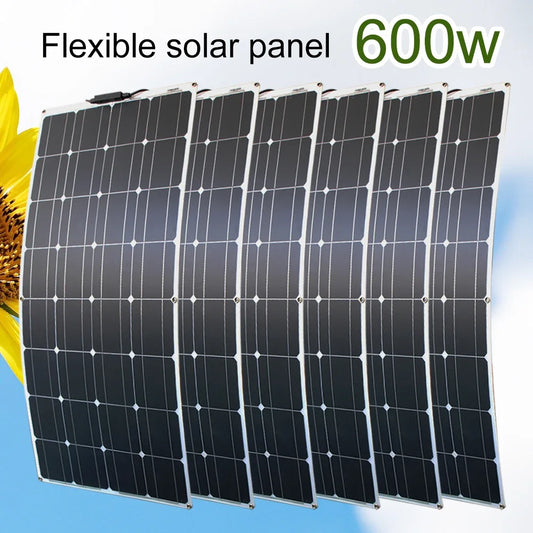 12V Flexible Solar Panel 600W - Best Bendable Monocrystalline Solar Panel for RV & Boat