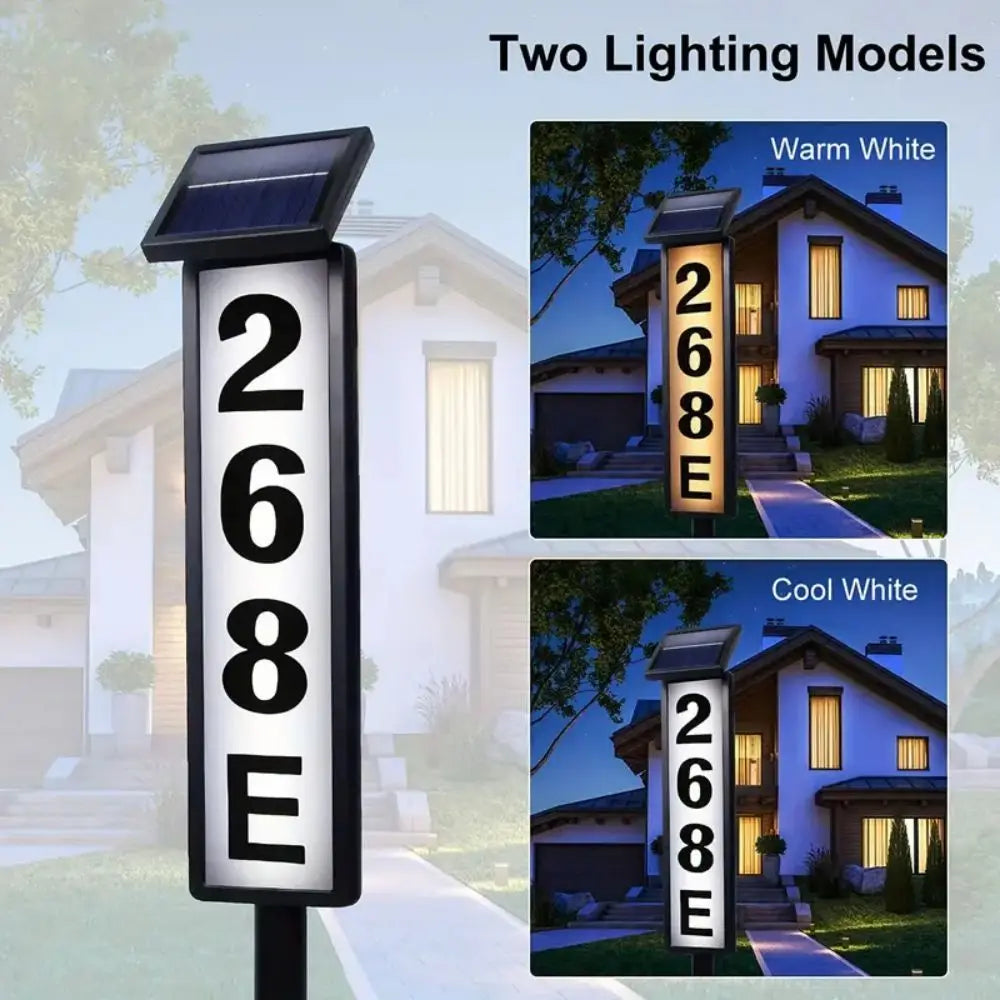Solar Address Sign Light - LED House Number Lighting with Stake for Homes