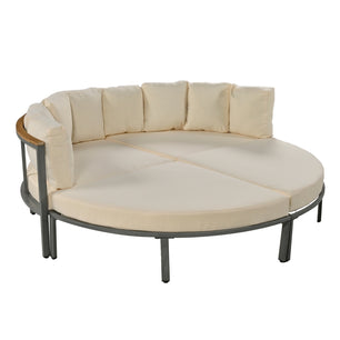 Round Outdoor Sofa – Beige, Seats 6, Metal Frame