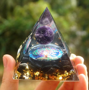 Natural Crystal Energy Pyramid – Healing Stone Resin Decor Tower
