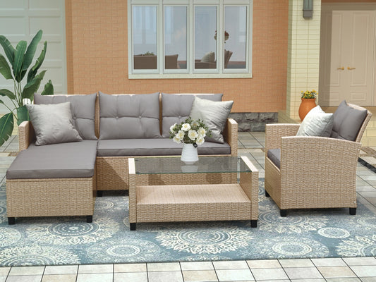 4-Piece Patio Furniture Set – Wicker Rattan Sectional Sofa with Cushions