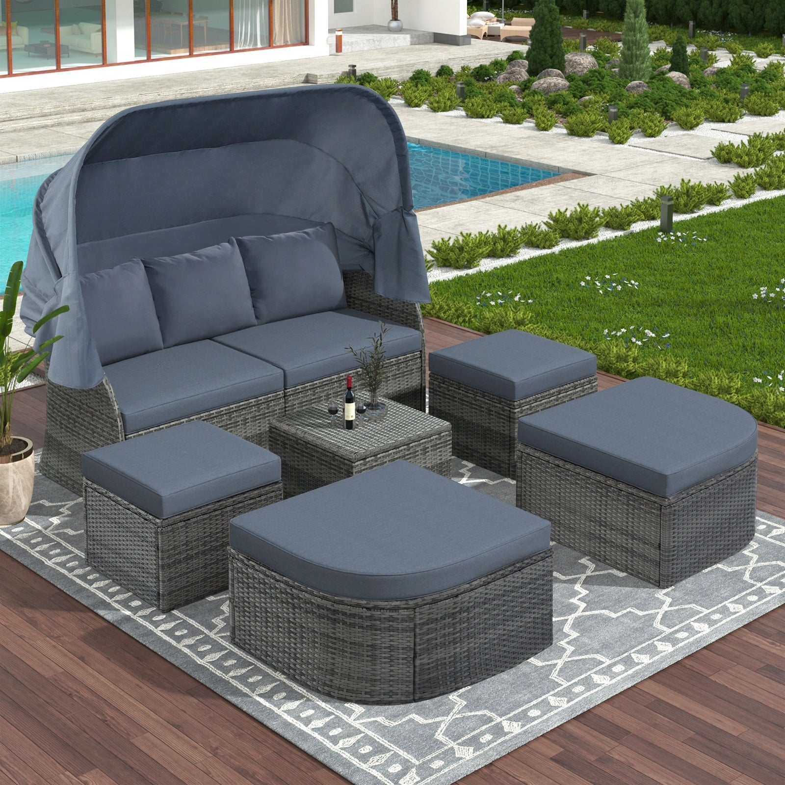 U STYLE Patio Furniture Set – Outdoor Daybed Sunbed with Retractable Canopy