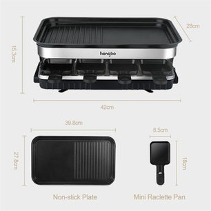 Raclette Grill for 8 People – Non-Stick, 1500W with Adjustable Temperature