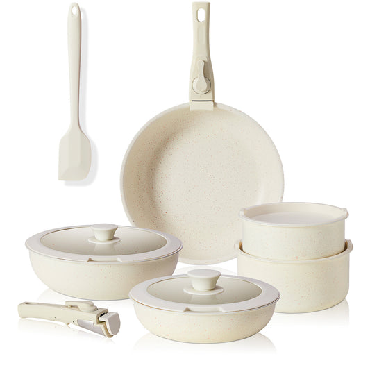 12-Piece Non-Stick Kitchen Cookware Set – Granite Coating & Detachable Handles