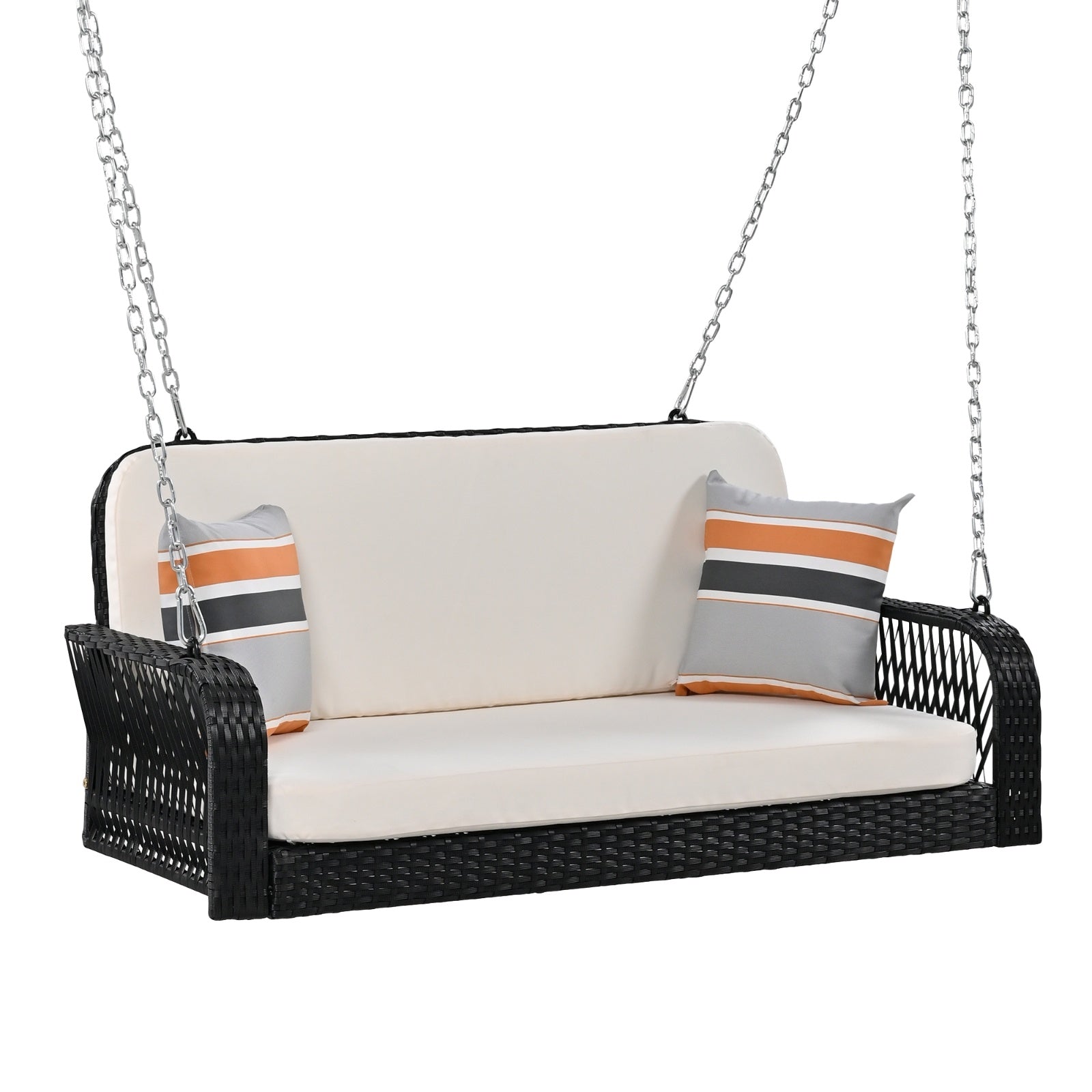 Wicker Porch Swing - 2-Seater Hanging Bench with Chains for Patio & Garden