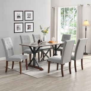 Modern Dining Table Set for 6-8 – 7-Piece Kitchen Dining Set with Gray Sintered Stone Table & 6 Tufted Upholstered Chairs