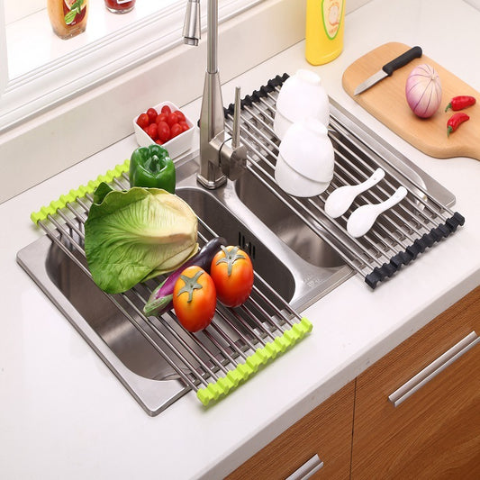 Folding Kitchen Drain Sink Rack – Stainless Steel
