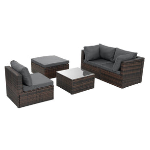 5-Piece Patio Furniture Set – PE Wicker Outdoor Seating with Tempered Glass Table