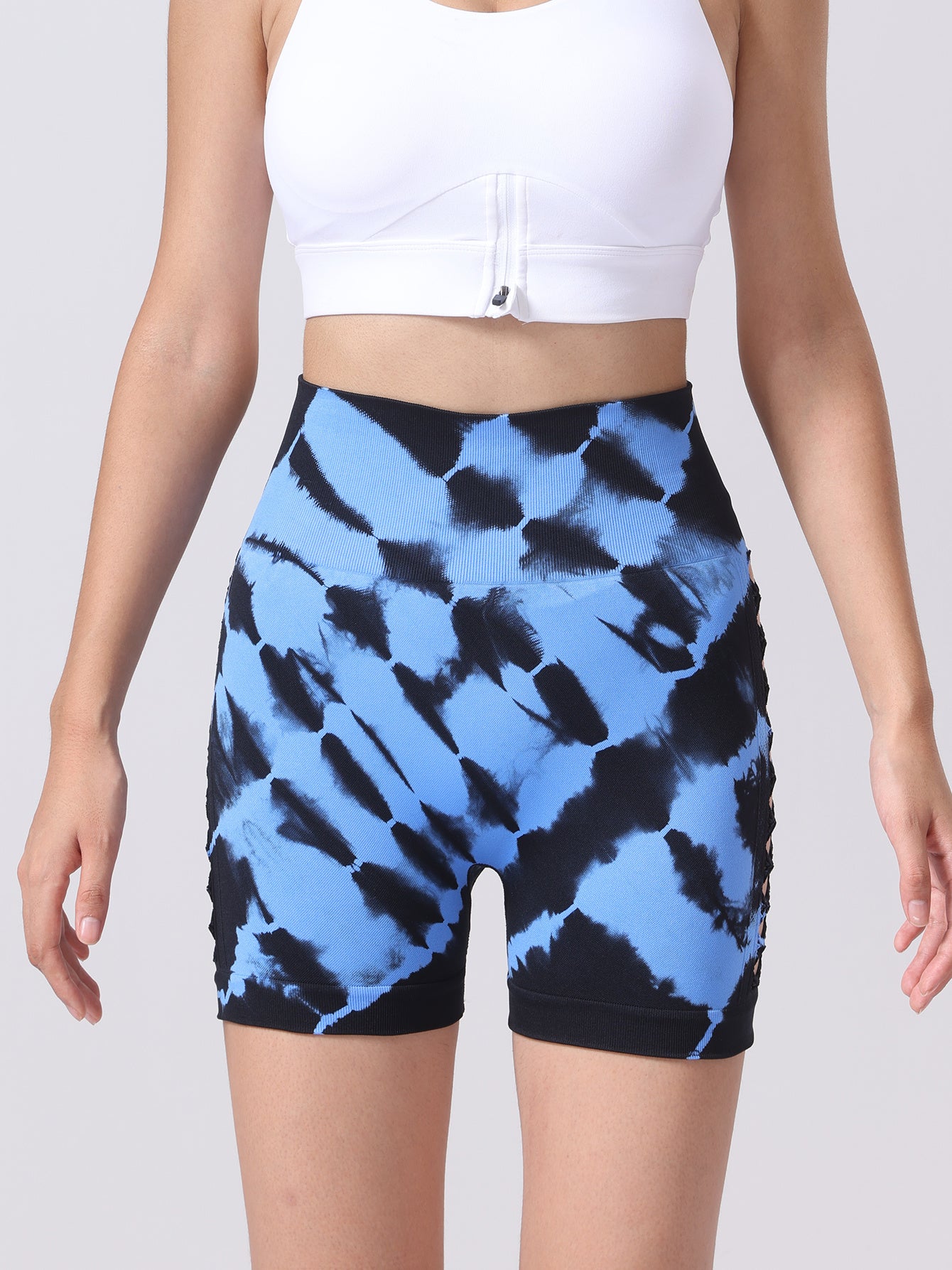 2 Pack Women's Side Cut-Out Tie-Dye Seamless Hip Lift High Waist Sports Yoga Shorts – Butt-Lifting, Tummy Control Athletic Shorts