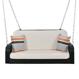 Wicker Porch Swing - 2-Seater Hanging Bench with Chains for Patio & Garden