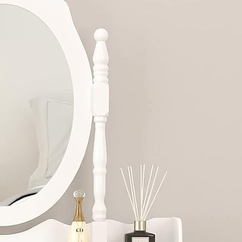 Vanity Table Set with 4 Drawers – Elegant Makeup Dressing Table with Cushioned Stool & Oval Mirror