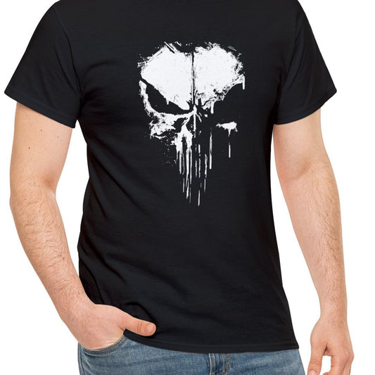 Men's Fashionable Skull Print Sports T-Shirt – Summer Casual Elastic Round Neck T-Shirt