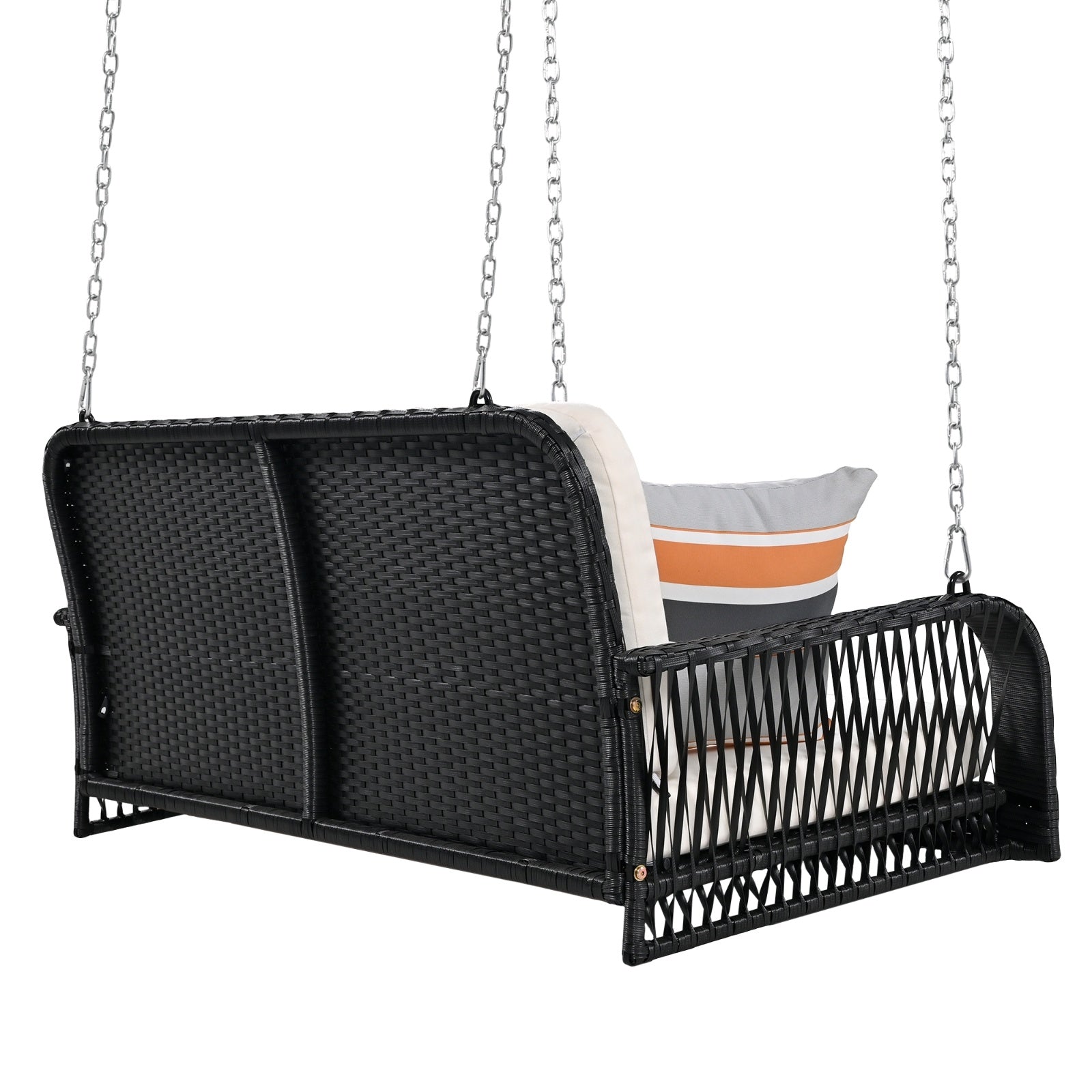 Wicker Porch Swing - 2-Seater Hanging Bench with Chains for Patio & Garden
