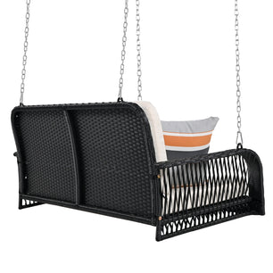 Wicker Porch Swing - 2-Seater Hanging Bench with Chains for Patio & Garden