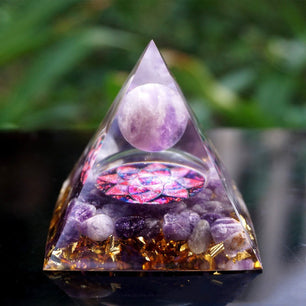 Natural Crystal Energy Pyramid – Healing Stone Resin Decor Tower