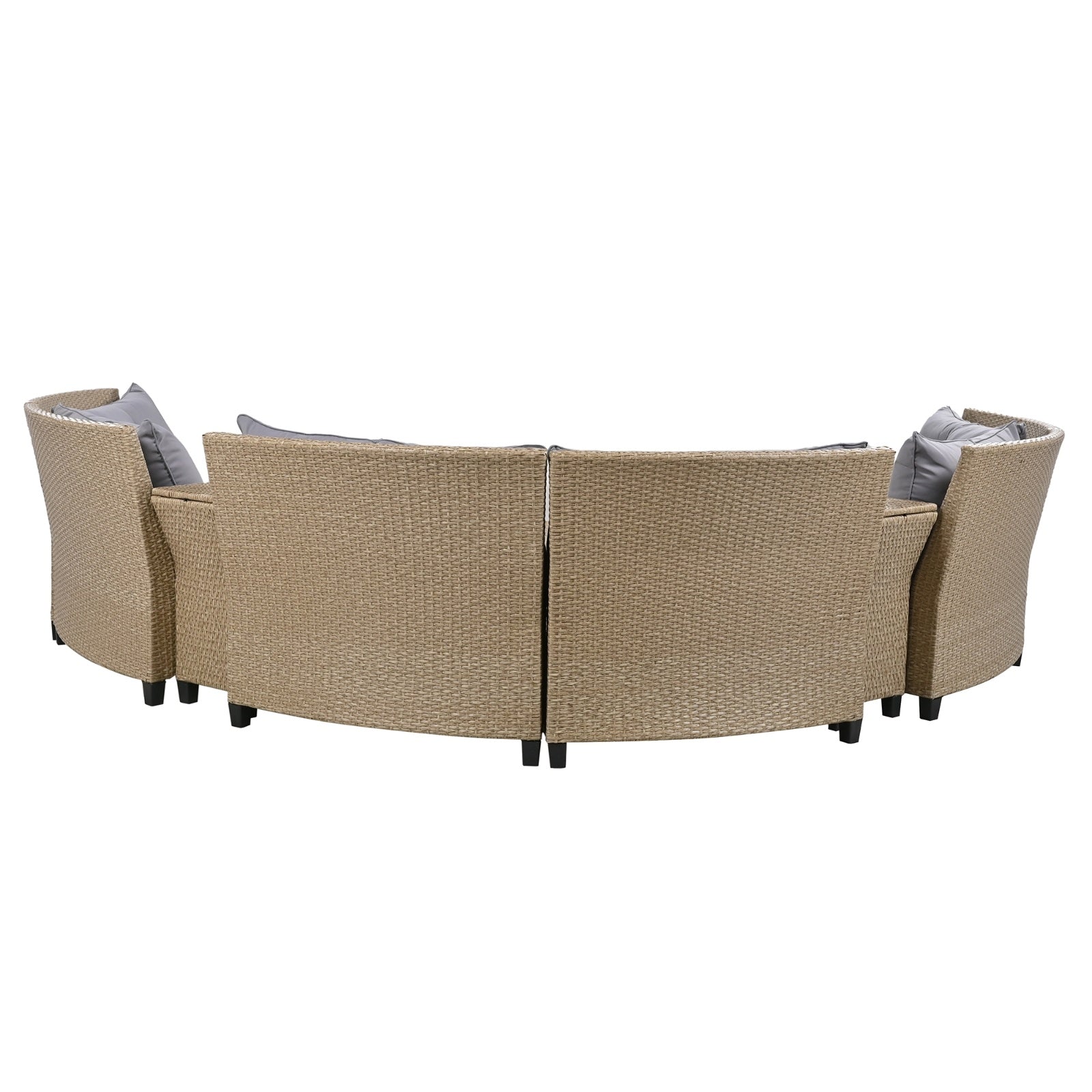 U Style 6-Person Fan-Shaped Rattan Set with Cushions & Table – Outdoor Patio Furniture
