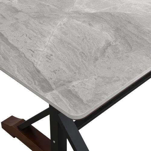Modern Dining Table Set for 6-8 – 7-Piece Kitchen Dining Set with Gray Sintered Stone Table & 6 Tufted Upholstered Chairs