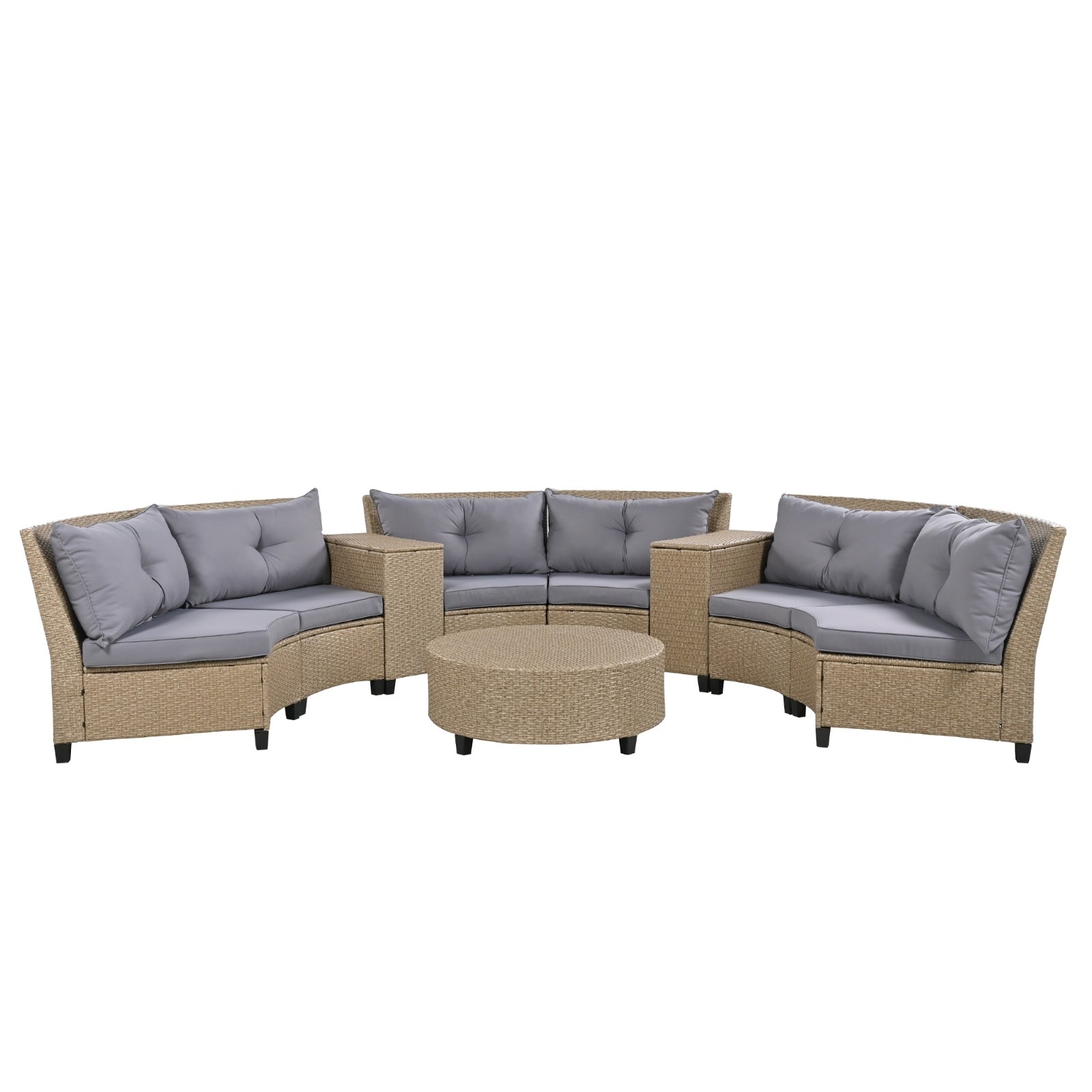 U Style 6-Person Fan-Shaped Rattan Set with Cushions & Table – Outdoor Patio Furniture