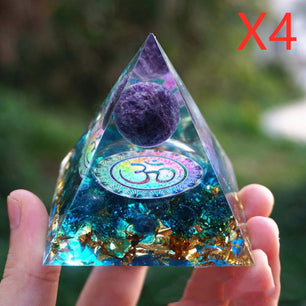 Natural Crystal Energy Pyramid – Healing Stone Resin Decor Tower