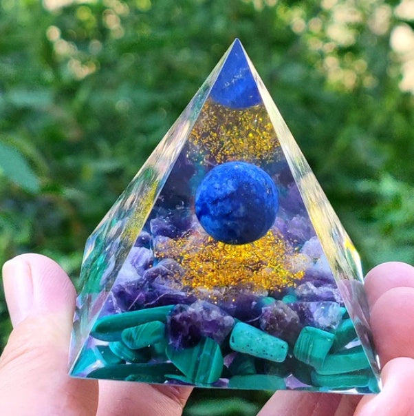 Natural Crystal Energy Pyramid – Healing Stone Resin Decor Tower