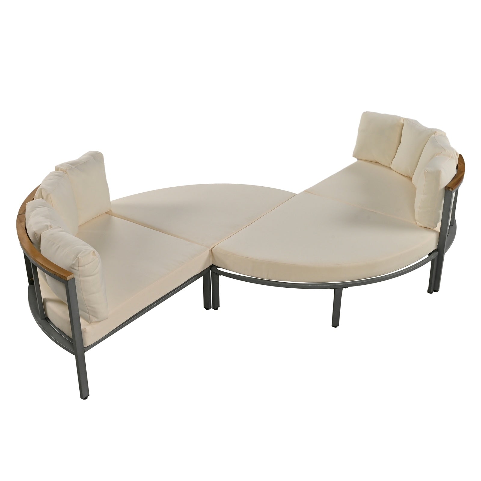 Round Outdoor Sofa – Beige, Seats 6, Metal Frame