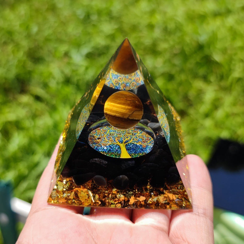 Natural Crystal Energy Pyramid – Healing Stone Resin Decor Tower