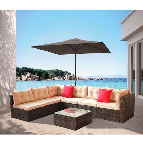 7-Piece PE Rattan Patio Furniture Set – Sectional Garden Corner Sofa Set