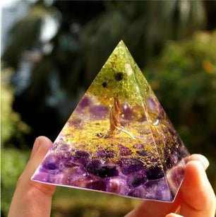 Natural Crystal Energy Pyramid – Healing Stone Resin Decor Tower
