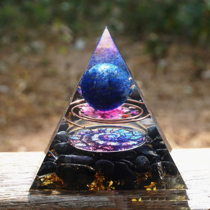 Natural Crystal Energy Pyramid – Healing Stone Resin Decor Tower
