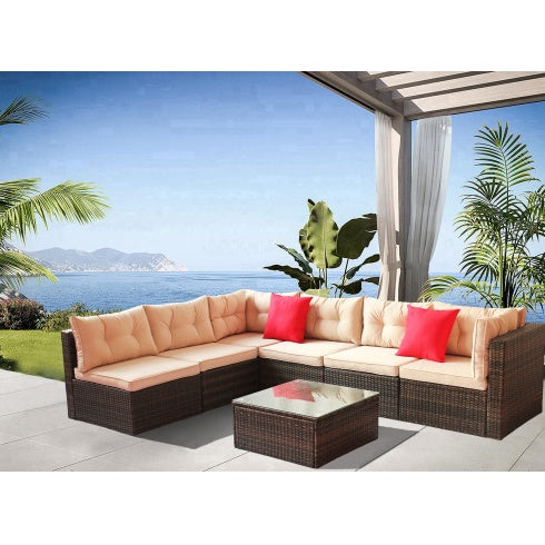 7-Piece PE Rattan Patio Furniture Set – Sectional Garden Corner Sofa Set