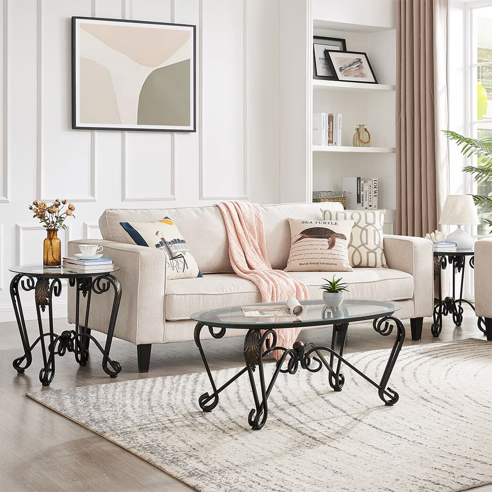 Tempered Glass Coffee Table Set of 3 – Modern Living Room Furniture