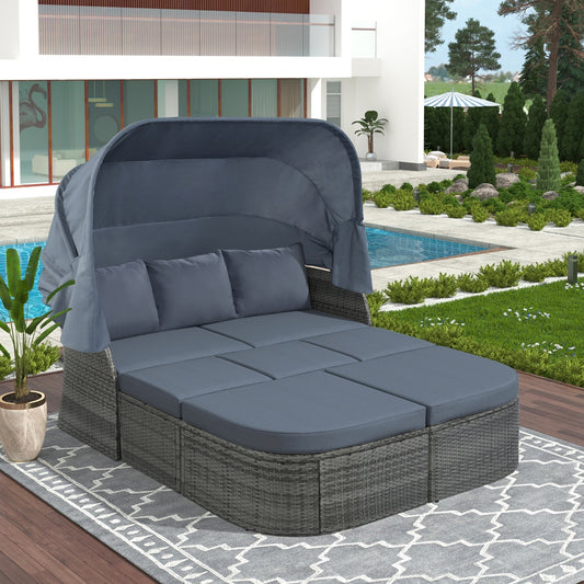 U STYLE Patio Furniture Set – Outdoor Daybed Sunbed with Retractable Canopy