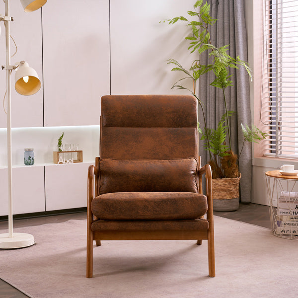 Indoor Lounge Chair – Mid-Century Modern Accent Chair with Solid Wood Armrest & High-Density Cushion