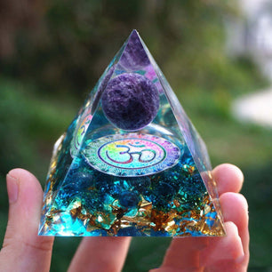 Natural Crystal Energy Pyramid – Healing Stone Resin Decor Tower