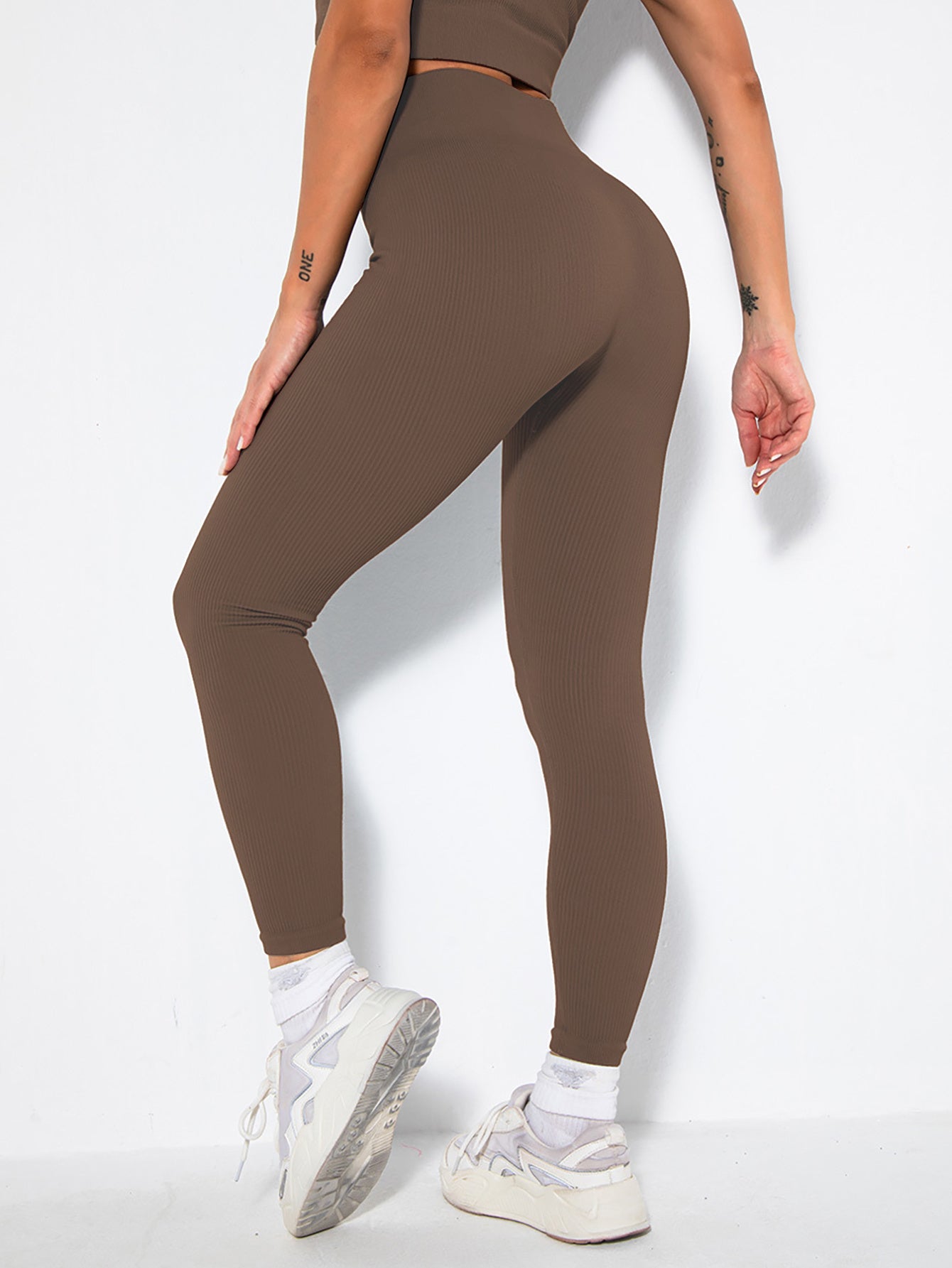 2-Pack Women's Seamless Ribbed Leggings – High-Waisted Slimming Yoga Pants for Fitness & Everyday Wear