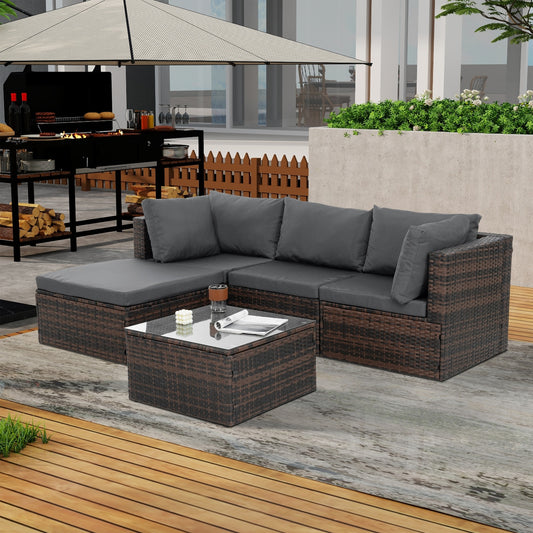 5-Piece Patio Furniture Set – PE Wicker Outdoor Seating with Tempered Glass Table