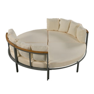 Round Outdoor Sofa – Beige, Seats 6, Metal Frame