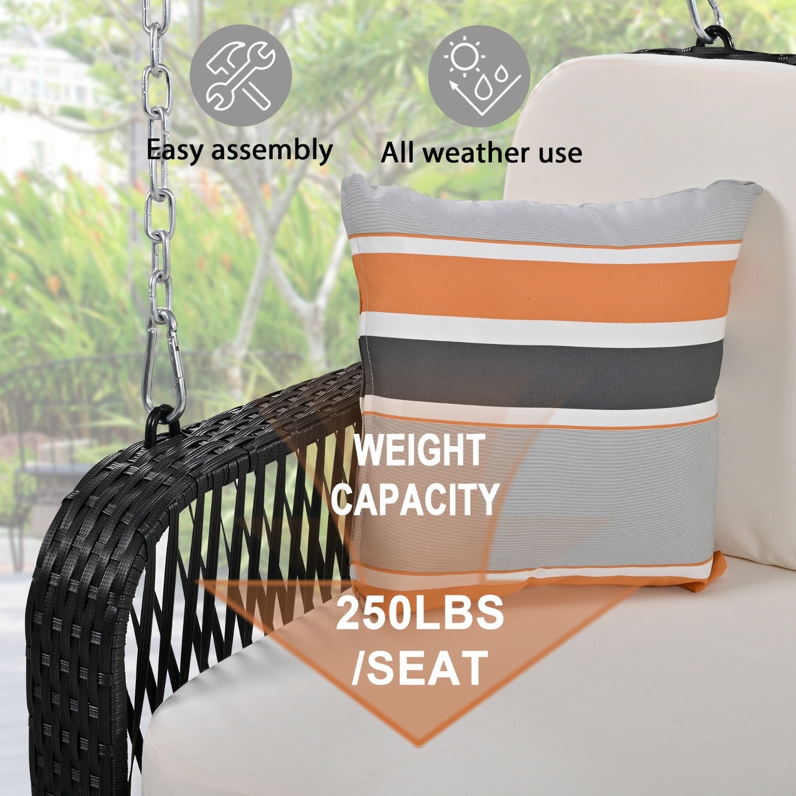 Wicker Porch Swing - 2-Seater Hanging Bench with Chains for Patio & Garden